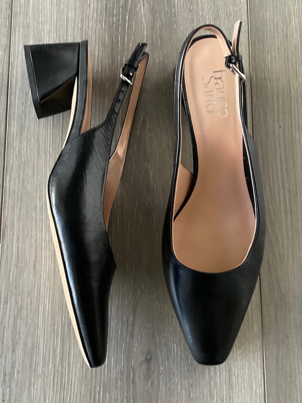 FRANCO SARTO Jacer Slingback Pump Block Heel in Black Leather Size 9.5 - Picture 2 of 14
